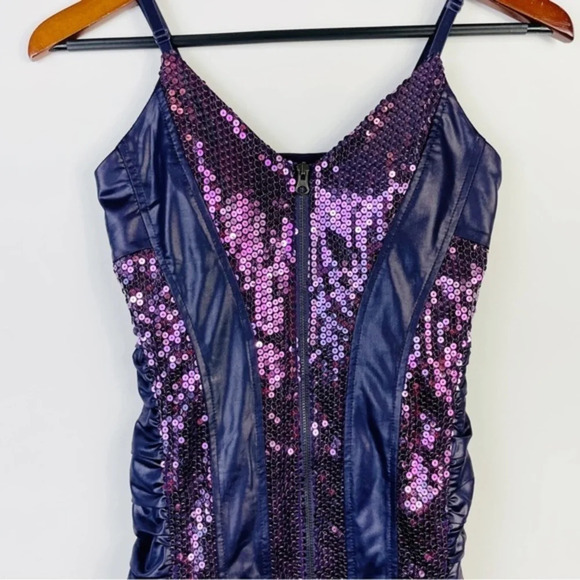 ENTRY Purple Faux Leather Sequin‎ Bodycon Dress Size Small - Picture 3 of 6